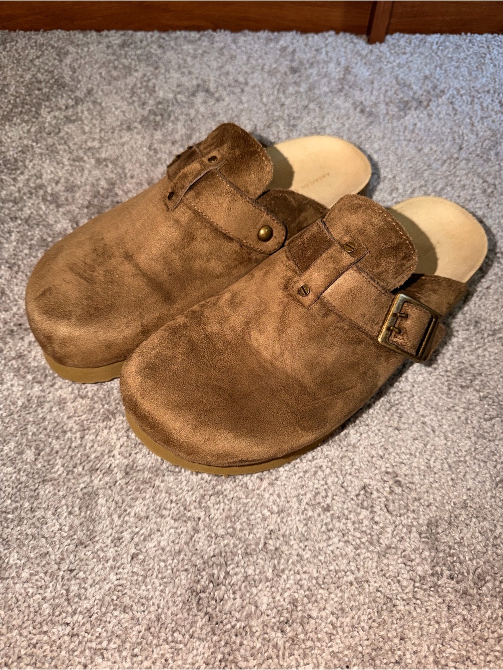 American Eagle Outfitters Brown Suede Platform Clog Mules